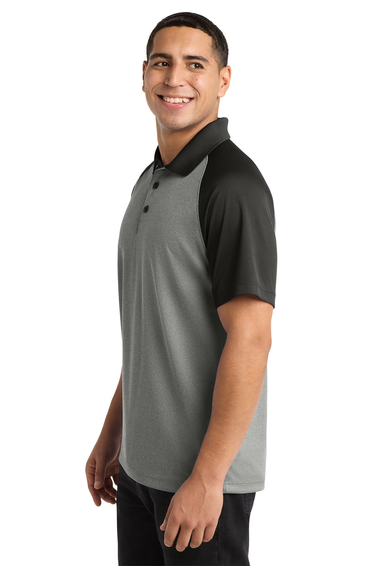 PosiCharge ® RacerMesh ® Raglan Heather Block Polo. ST641 (Overstock) (b5)