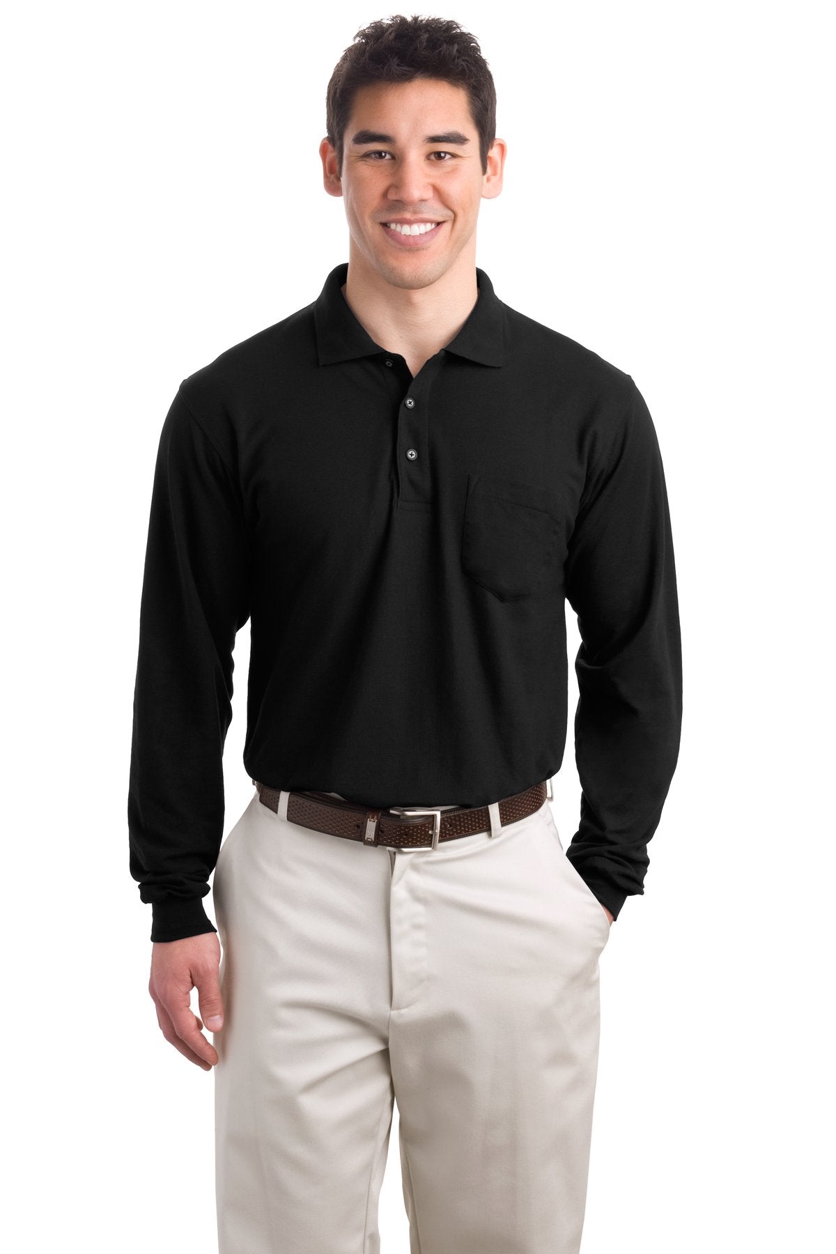 Port Authority® Long Sleeve Silk Touch™ Polo with Pocket. K500LSP