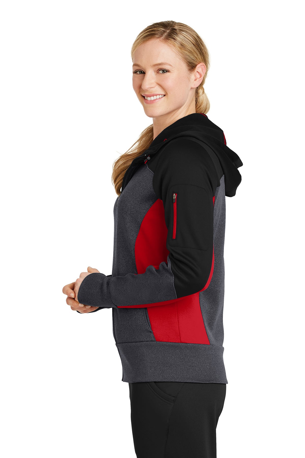 Ladies Tech Fleece Colorblock Full-Zip Hooded Jacket. LST245