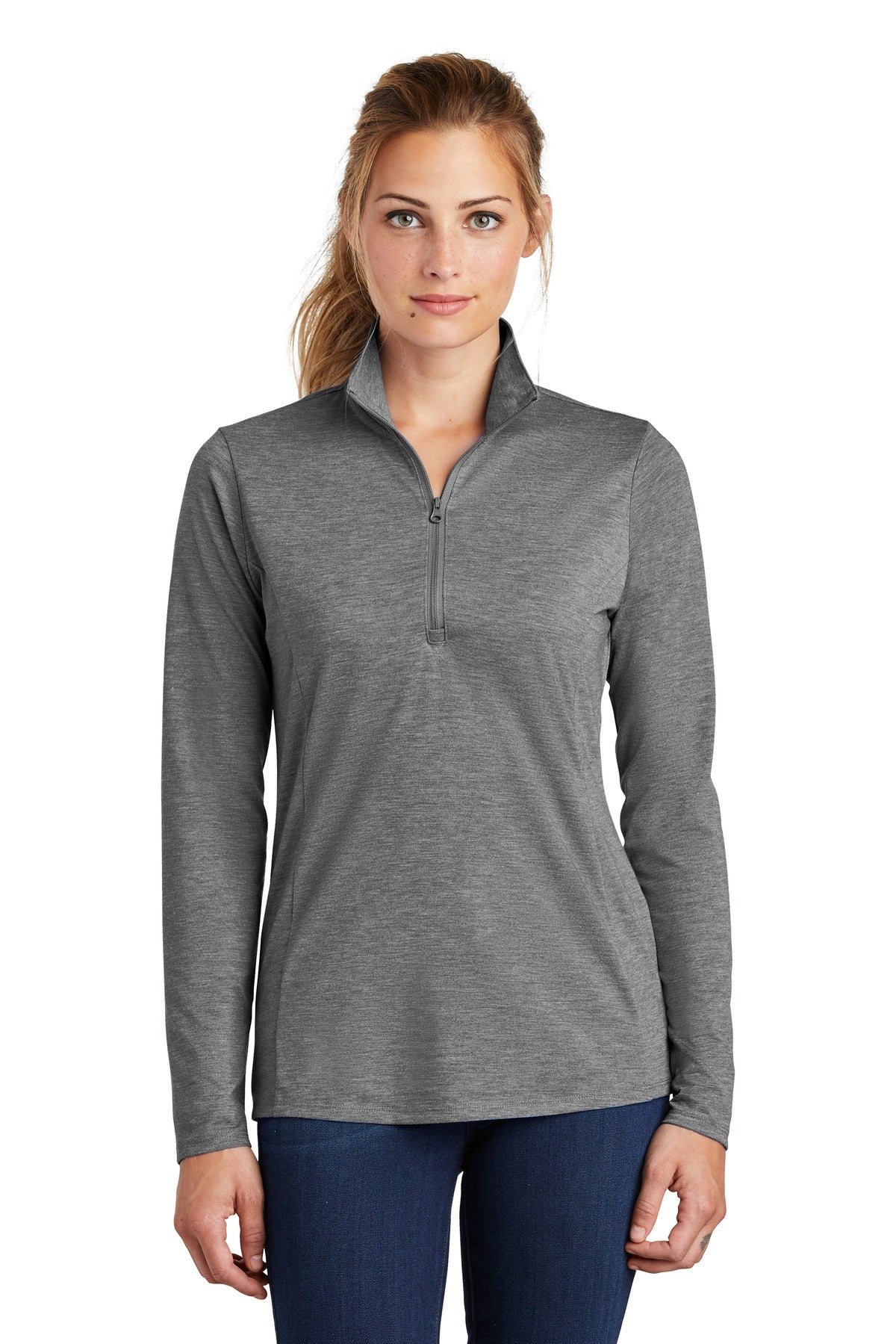 Ladies PosiCharge ® Tri-Blend Wicking 1/4-Zip Pullover. LST407