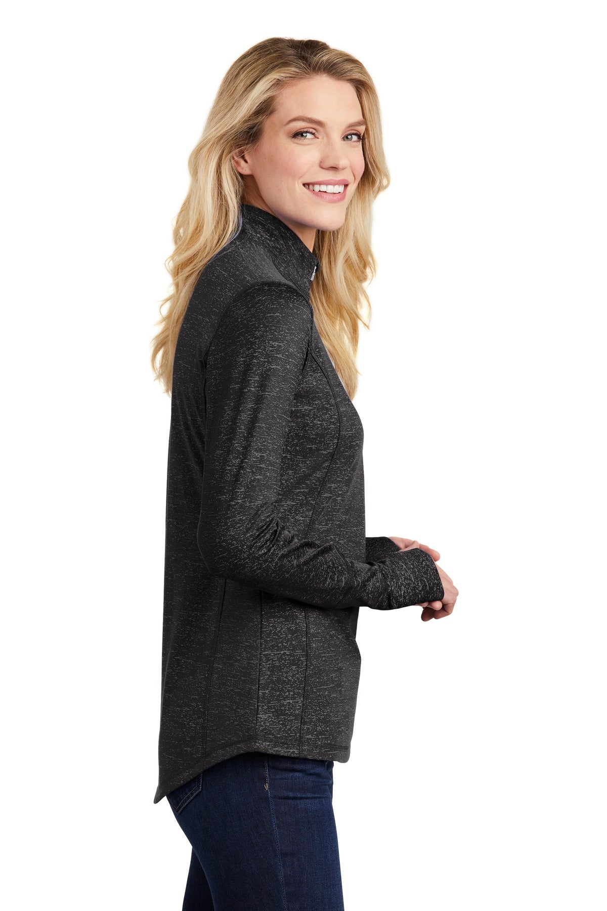 Sport-Tek ® Ladies Sport-Wick ® Stretch Reflective Heather 1/2-Zip Pullover. LST855