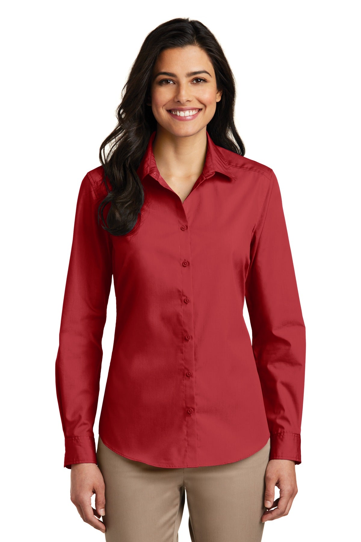 Ladies Long Sleeve Carefree Poplin Shirt. LW100