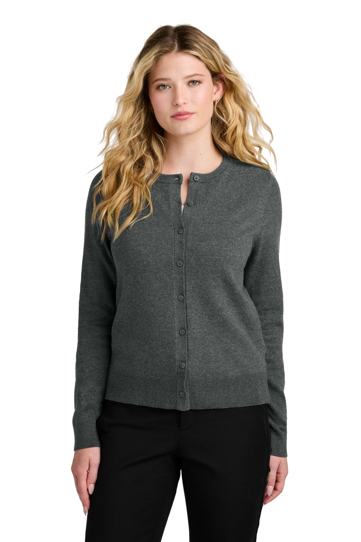 Premium Women's Easy Care Crewneck Cardigan Sweater LSW2870