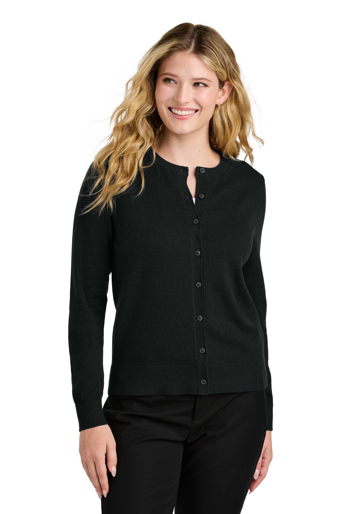 Premium Women's Easy Care Crewneck Cardigan Sweater LSW2870