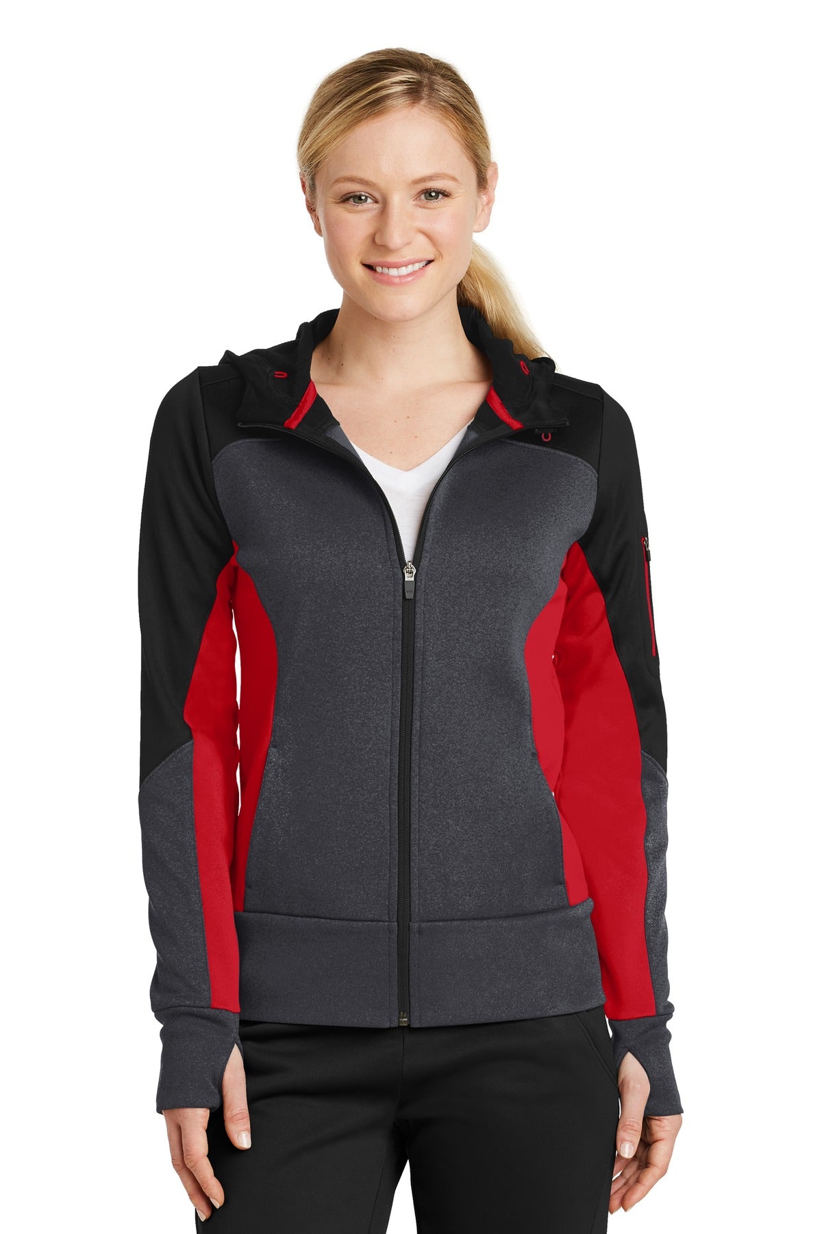 Ladies Tech Fleece Colorblock Full-Zip Hooded Jacket. LST245
