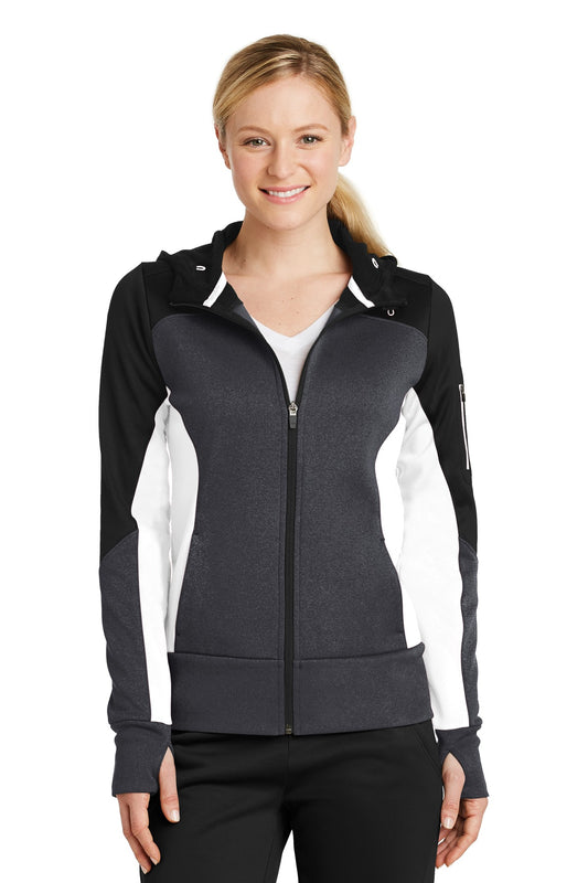 Ladies Tech Fleece Colorblock Full-Zip Hooded Jacket. LST245